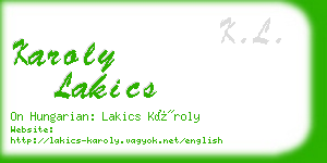 karoly lakics business card